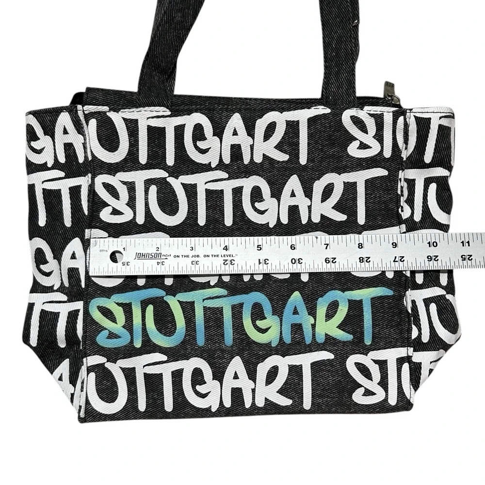 ROBIN RUTH Stuttgart Canvas Tote Bag Black White Aqua Graffiti 100% Cotton NWT